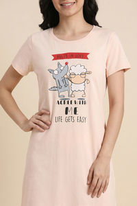 Zivame Farm Lore Knit Cotton Knee Length Nightdress - Silver Peony — thumbnail 5